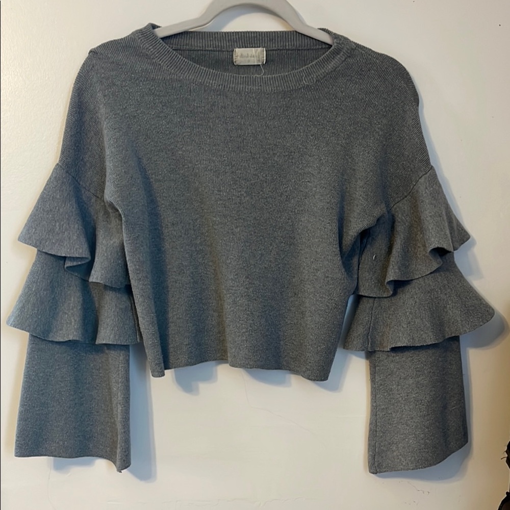Gray Ruffled Altar’d State Sleeve Sweater Top